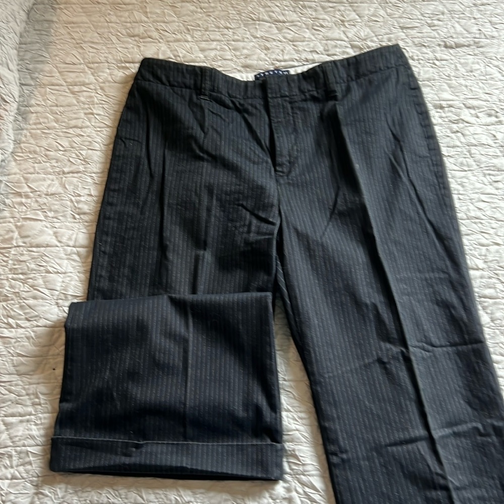 Black pinstripe trousers